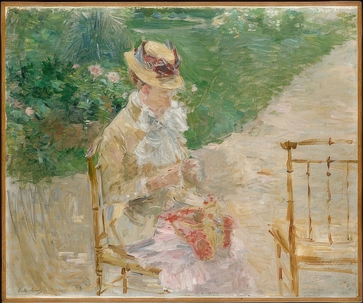 Ung kvinne strikker. Ca. 1883 av Berthe Morisot