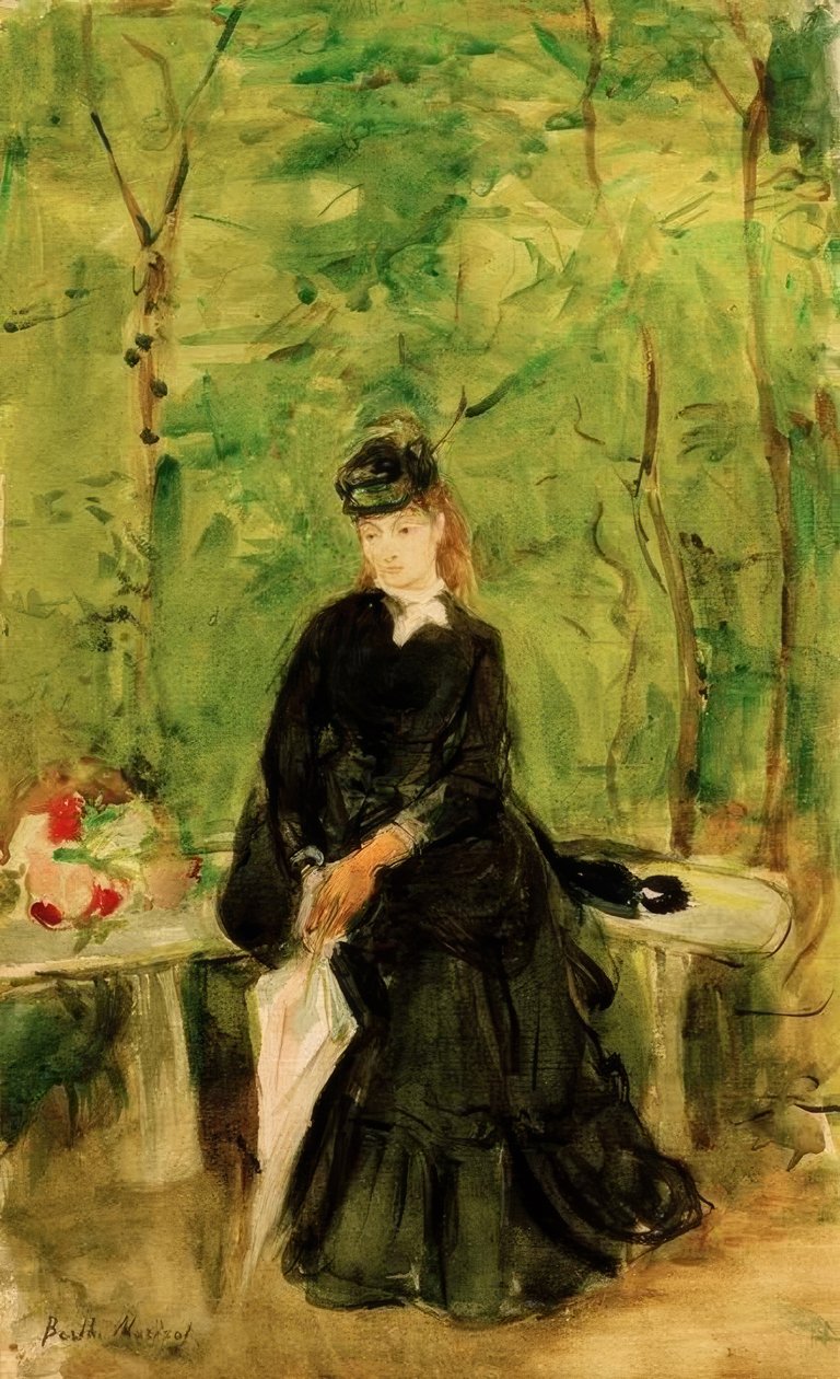 Kunstnerens søster Edma sitter i parken av Berthe Morisot