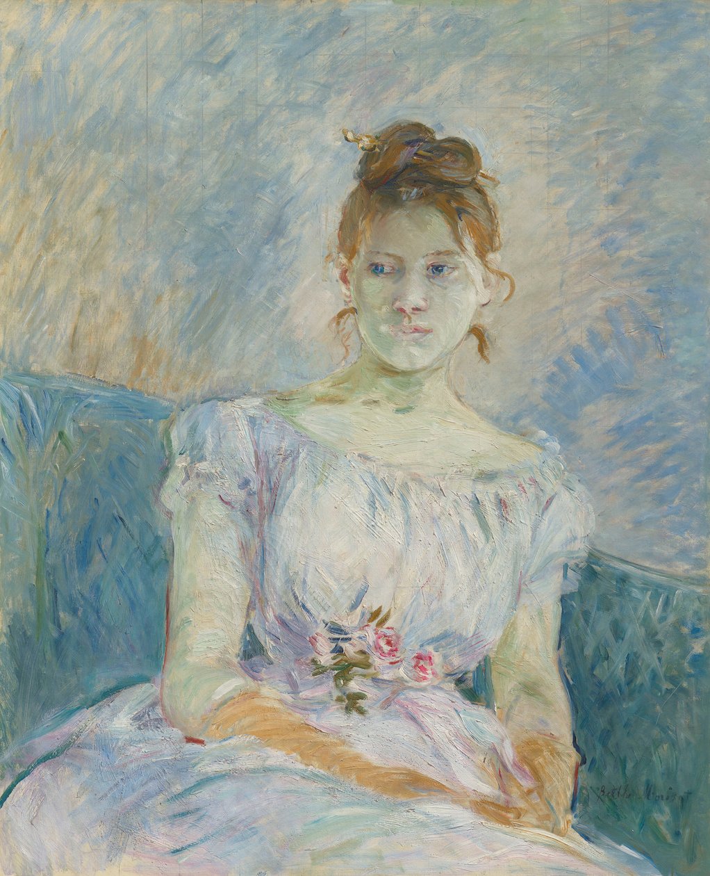 Paula Gobillard i ballkjolen hennes, 1887. av Berthe Morisot