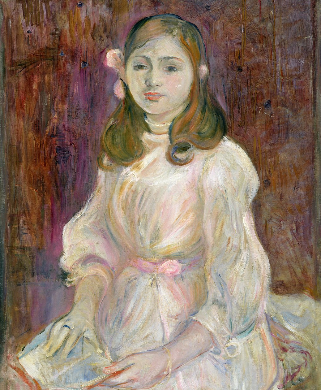 Portrett av Julie Manet (1878-1966) Holder en bok, 1889 av Berthe Morisot