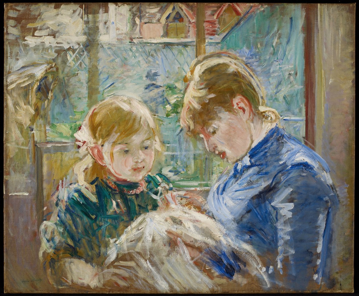 Kunstnerens datter, Julie, med barnepiken sin av Berthe Morisot