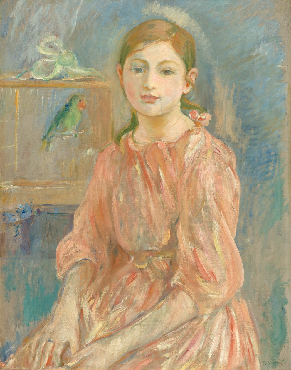 Kunstnerens datter med en parakitt, 1890 av Berthe Morisot