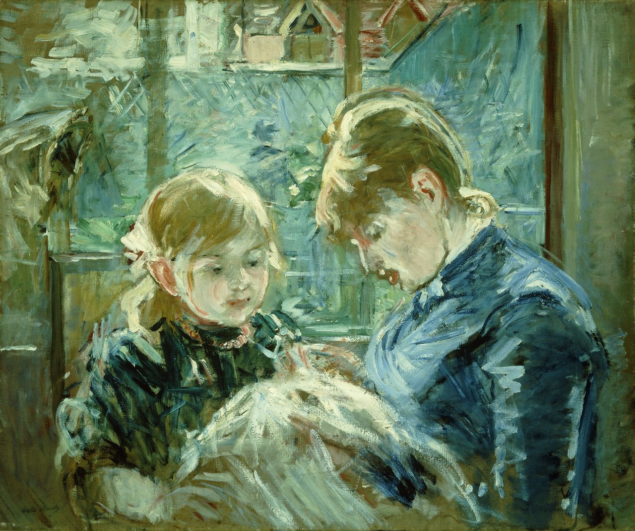 Dressmaking leksjonen; Le Lecon de Couture, 1884 av Berthe Morisot