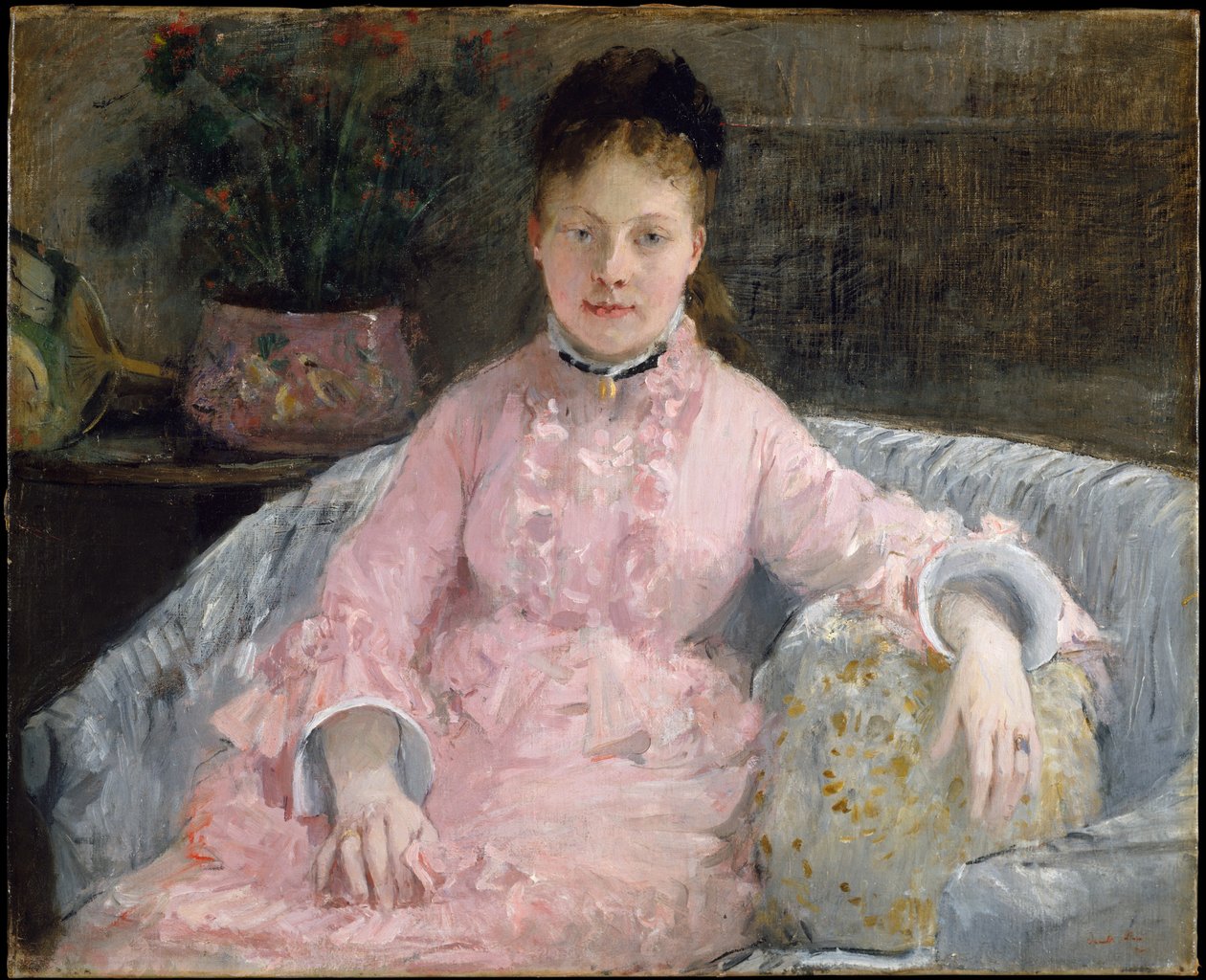 Den rosa kjolen (Albertie-Marguerite Carré, senere Madame Ferdinand-Henri Himmes, 1854-1935) av Berthe Morisot