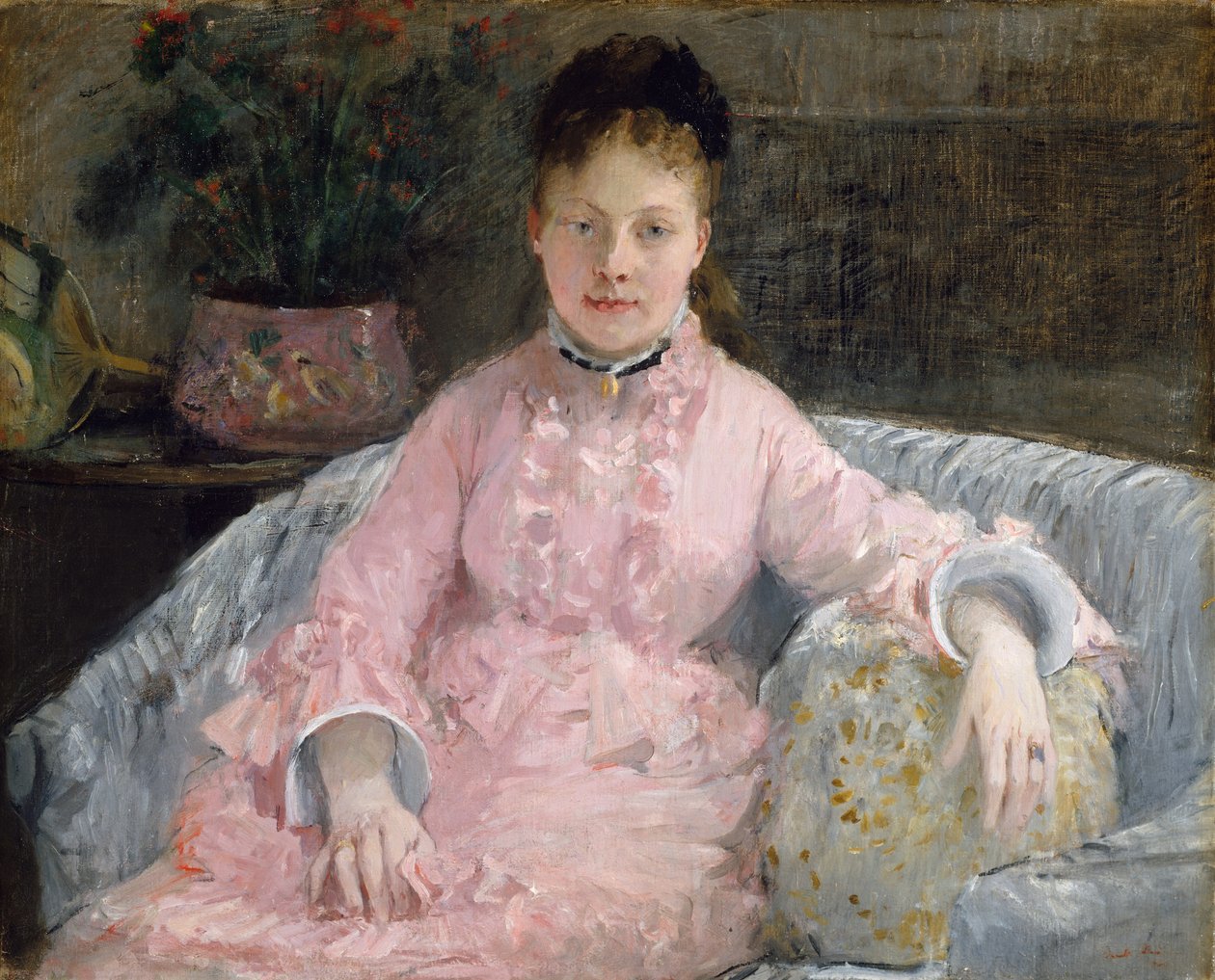 Den rosa kjolen Albertie-Marguerite Carré, senere Madame Ferdinand-Henri Himmes, ca. 1870 av Berthe Morisot