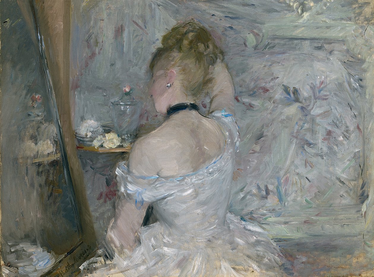Kvinne på toalettet hennes, 1875-1880 av Berthe Morisot