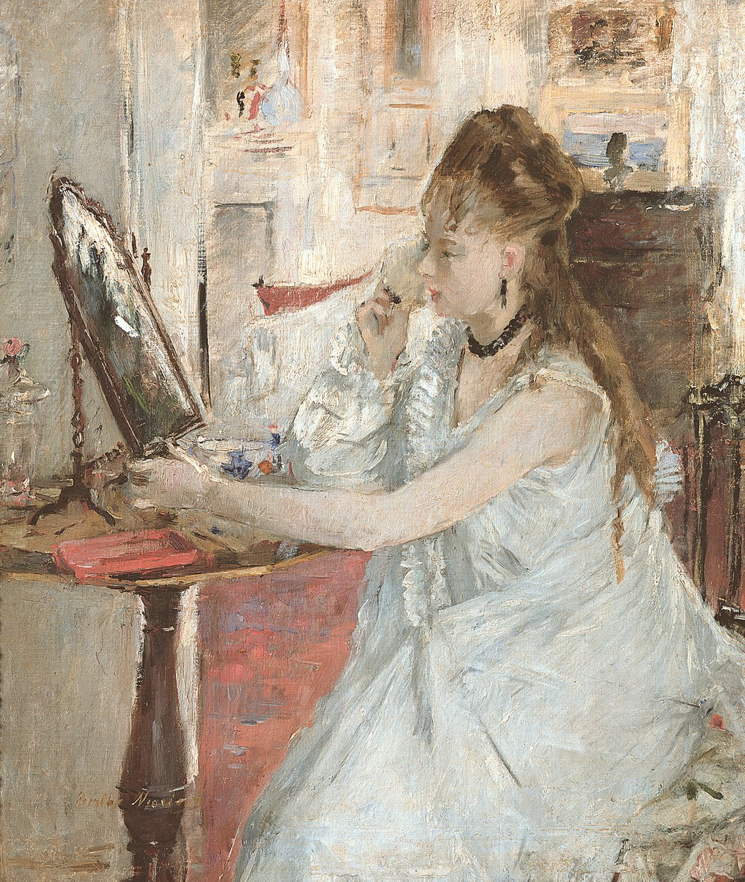 Ung kvinne pulveriserer ansiktet hennes av Berthe Morisot