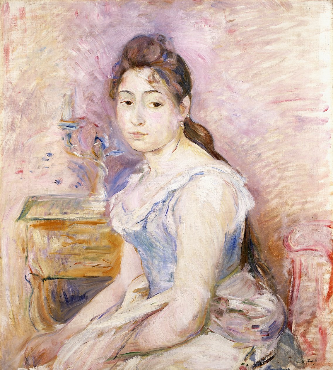 Ung kvinne i et blått korsett; Ung jente i et blått korsett, 1891 av Berthe Morisot
