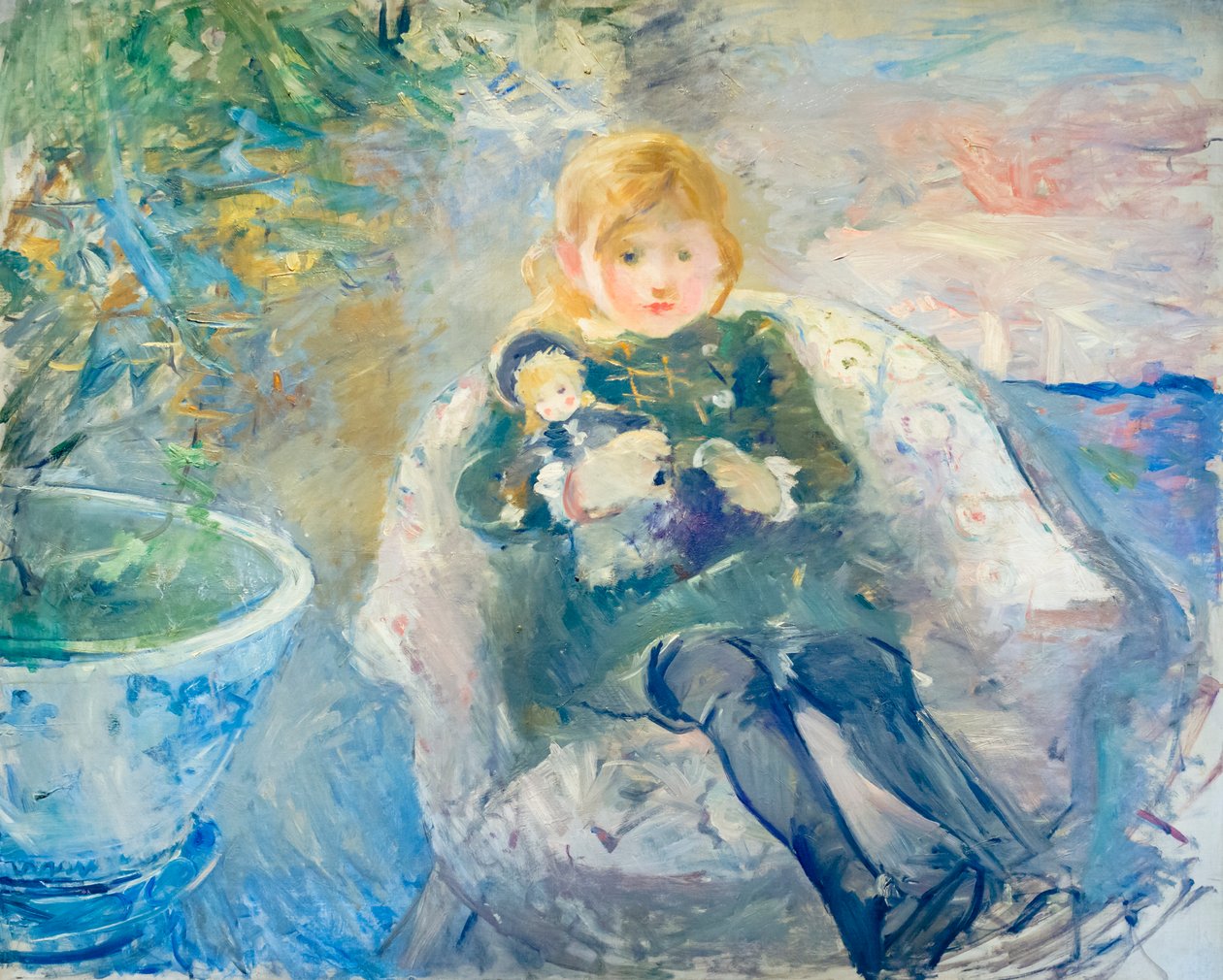 Ung jente med dukke, ca. 1884 (olje på lerret) av Berthe Morisot