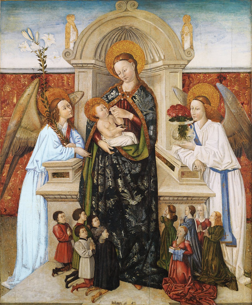 Madonna og Child, engler og giverfamilie av Bertomeu Baró