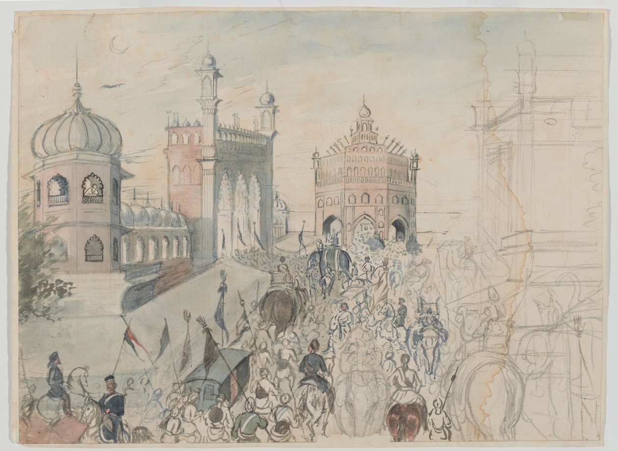 Britiske tropper i en sikh-by, sannsynligvis Allahabad av Bethune Donald Grant