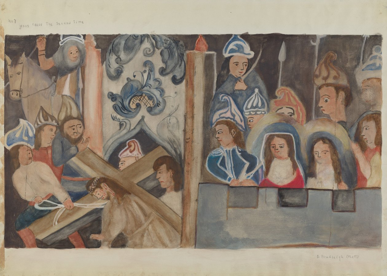 Korsstasjon nr. 7: Jesus faller andre gang, ca. 1936. av Beulah Bradleigh