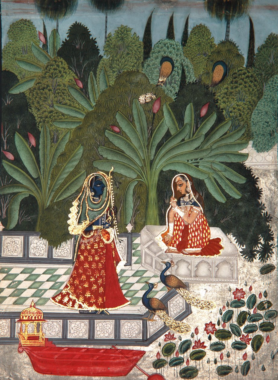 Krishna bruker en knep for å møte sin elskede, 1781 (ugjennomsiktig wc på papir) av Bhoya