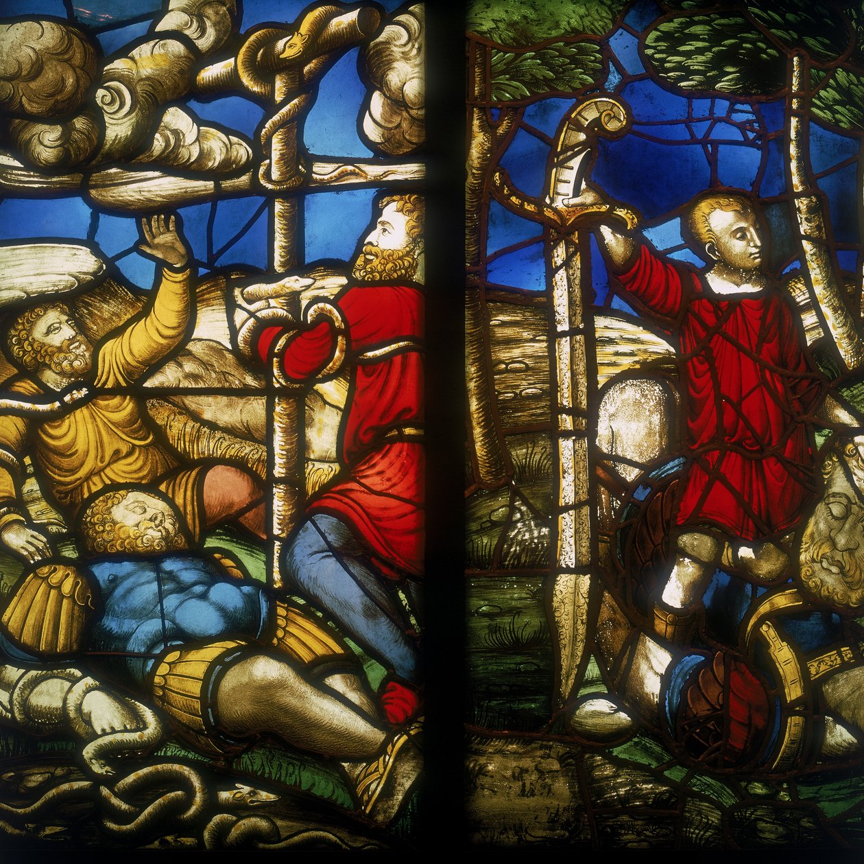 Bronseslangen (glassmalerier tilskrevet Dirck Crabeth), David og Golia (av Biagio Arcimboldi), Museo della Ciudadella, Milano av Biagio & Arcimboldi Giuseppe Arcimboldi