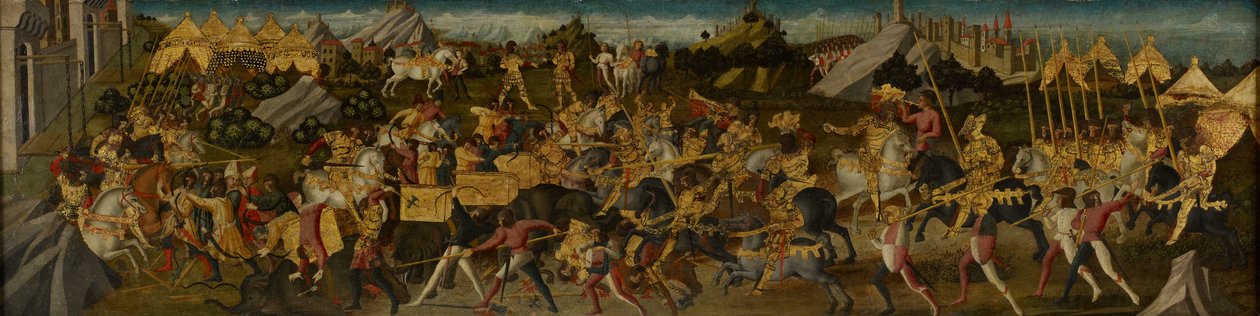 Scipio Africanus Defeating Hannibal, ca. 1470 (tempera på stoff montert på panel) (se også 488155) av Biagio di Antonio