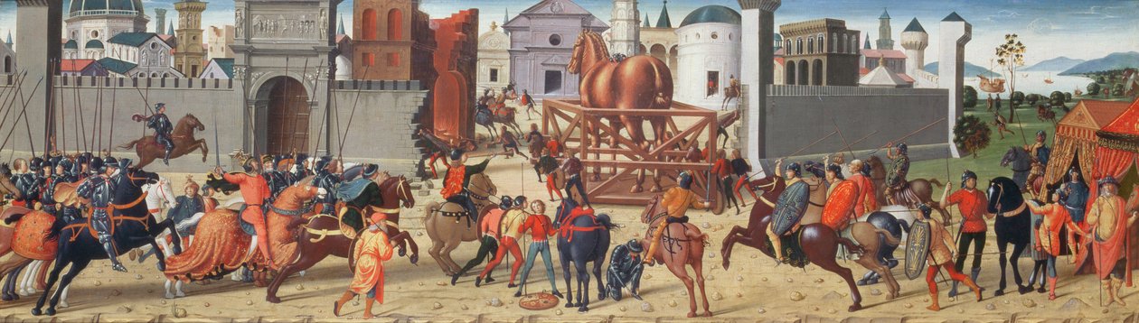 The Siege of Troy II: The Wooden Horse, ca. 1490-95 (se også 69652) av Biagio di Antonio