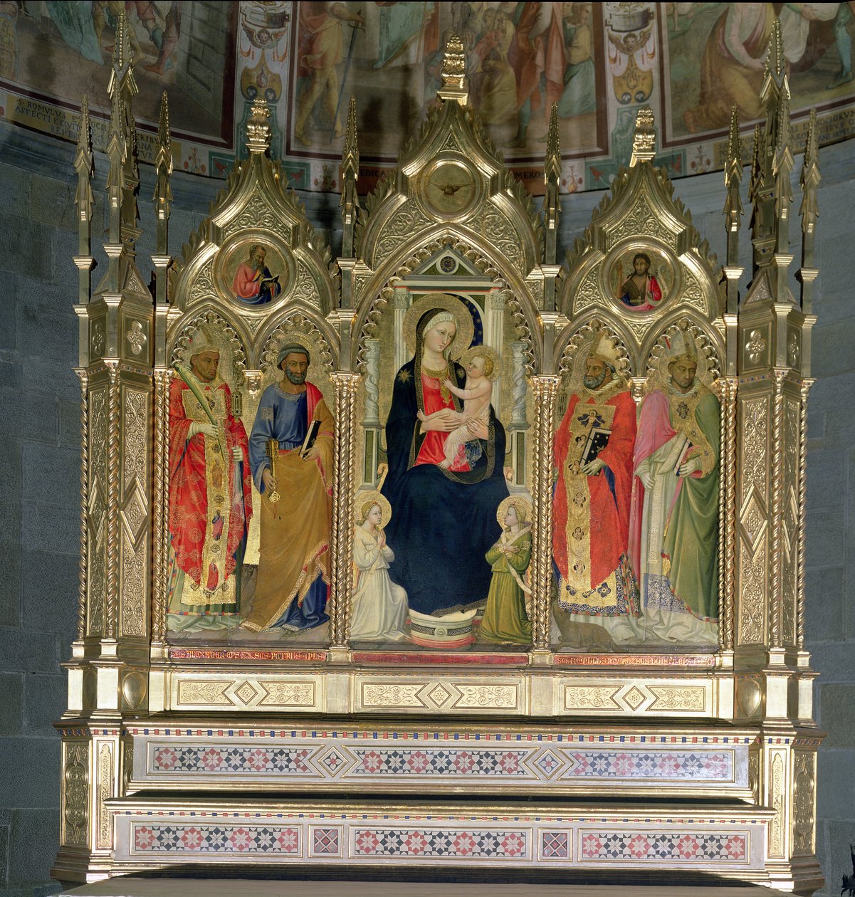 Madonna og barn med hellige (tempera på panel) (se 139090) av Bicci di Lorenzo