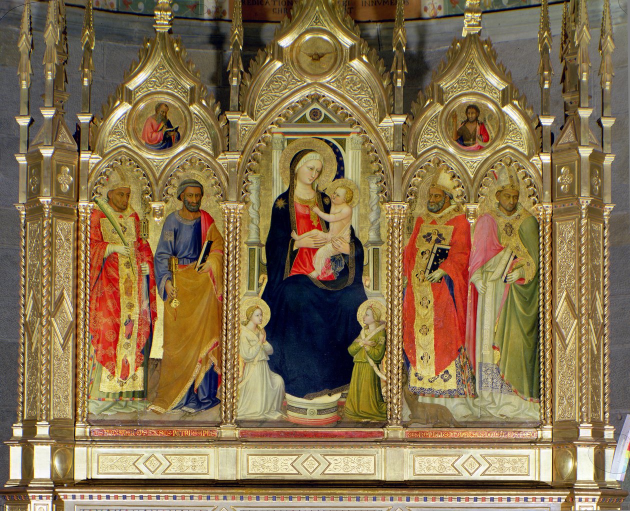 Madonna og barn med hellige (tempera på panel) (se 139091) av Bicci di Lorenzo