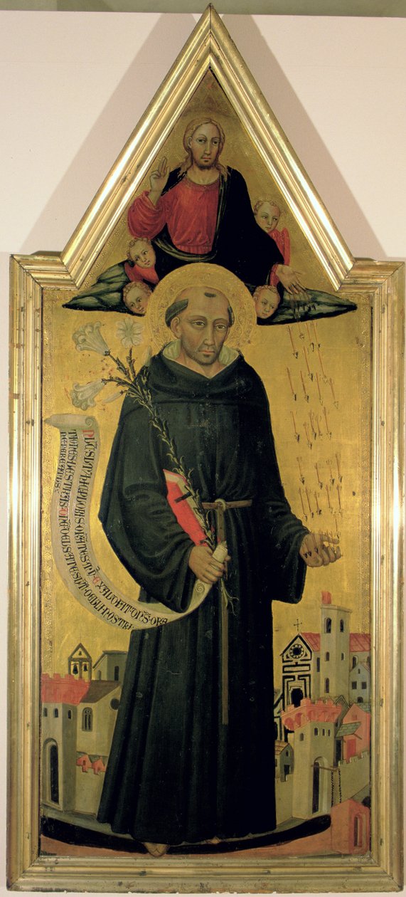 St. Nicholas of Tolentino (ca. 1246-1305) Beskytter Empoli fra pesten, 1445 (tempera med forgylling på panel) av Bicci di Lorenzo