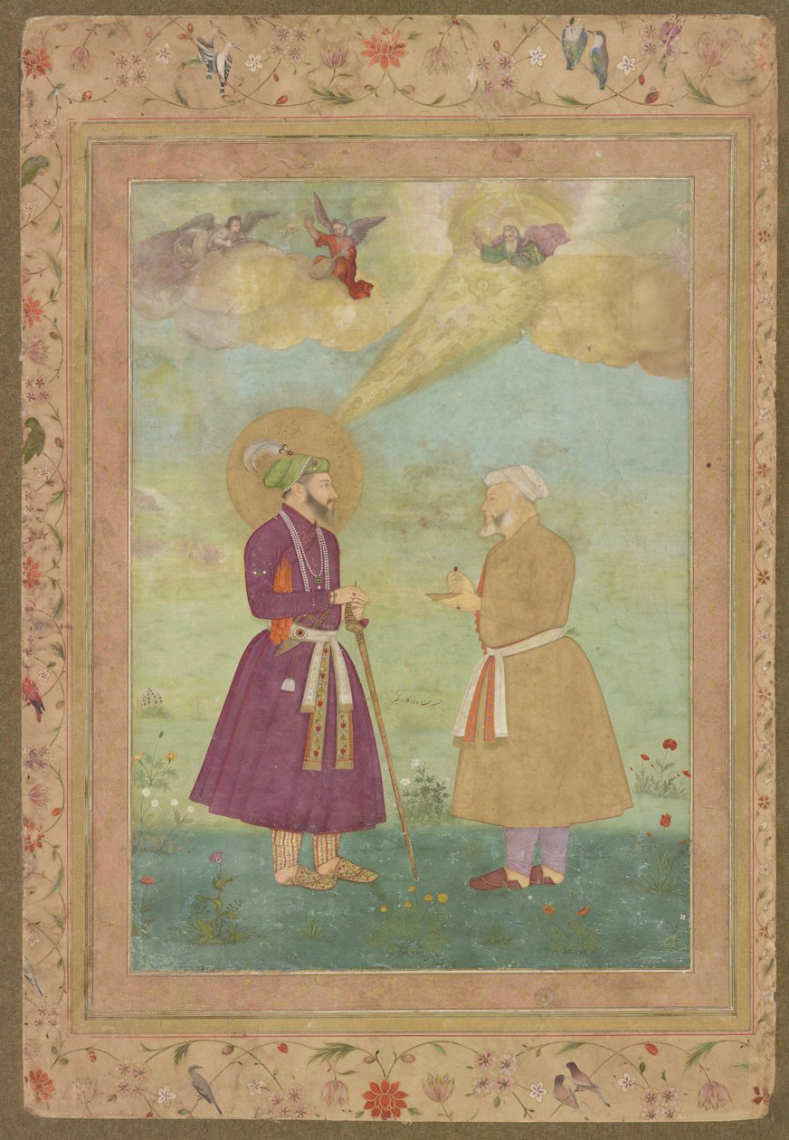 Shah Jahan med Asaf Khan fra avdøde Shah Jahan Album, løsrevet manuskriptfolio, ca. 1640 (ugjennomsiktig akvarell, blekk og gull på papir montert på papp) av Bichitr Bichitr