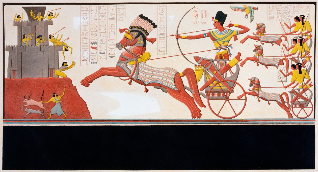 Rameses II i slaget ved Kadesj, 1275 f.Kr. 1800-tallet av Bigant and Allais