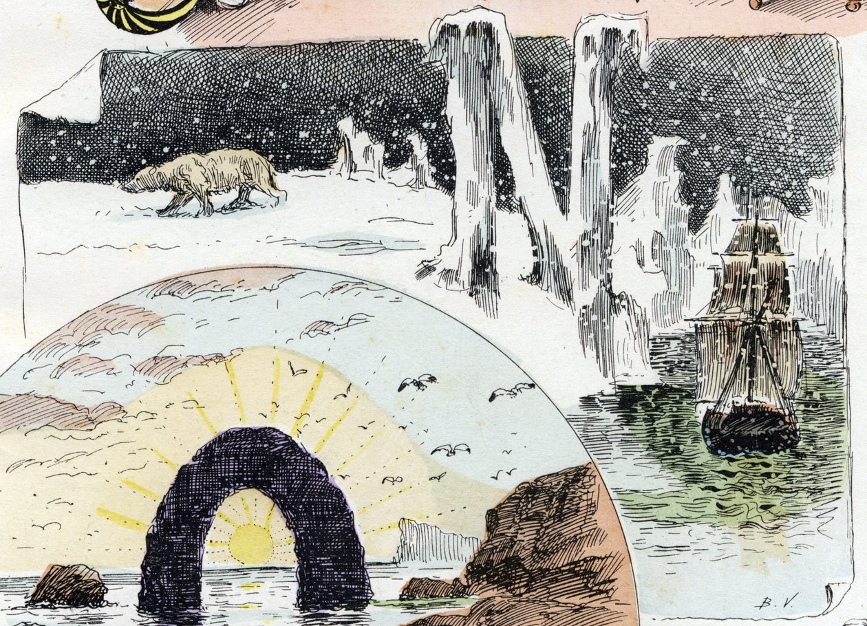 Bokstaven N (nord, snø, natt, skip). 1908 (kromolitografi) av Bigot Valentin Bigot Valentin