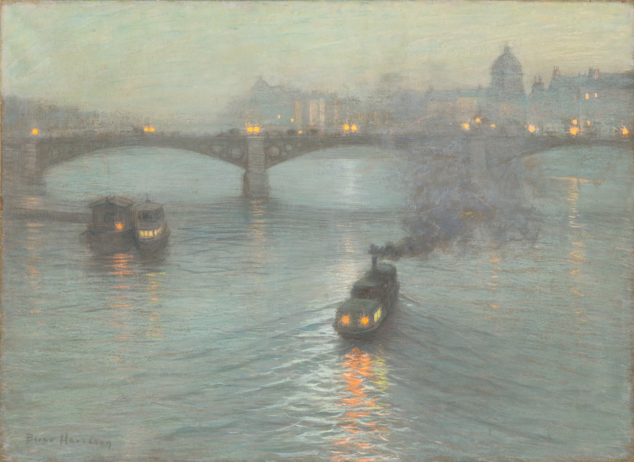 Kveld på Seinen, ca. 1888 (pastell på forberedt lerret) av Birge Harrison