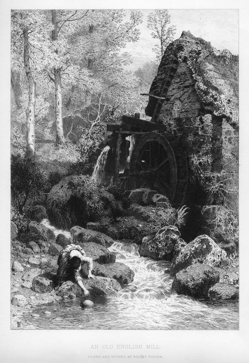 En gammel engelsk mølle, 1800-tallet. av Birket Foster