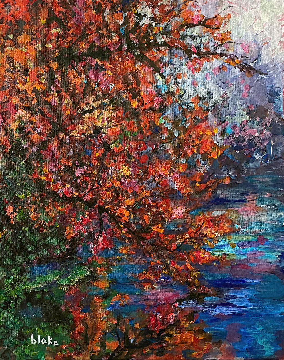 Autumn River, ca. 2021 (akryl på lerret) av Blake Munch