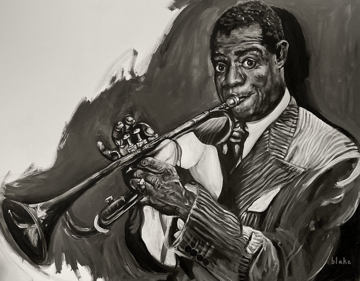 Louis Armstrong, ca. 2021 (akryl på lerret) av Blake Munch