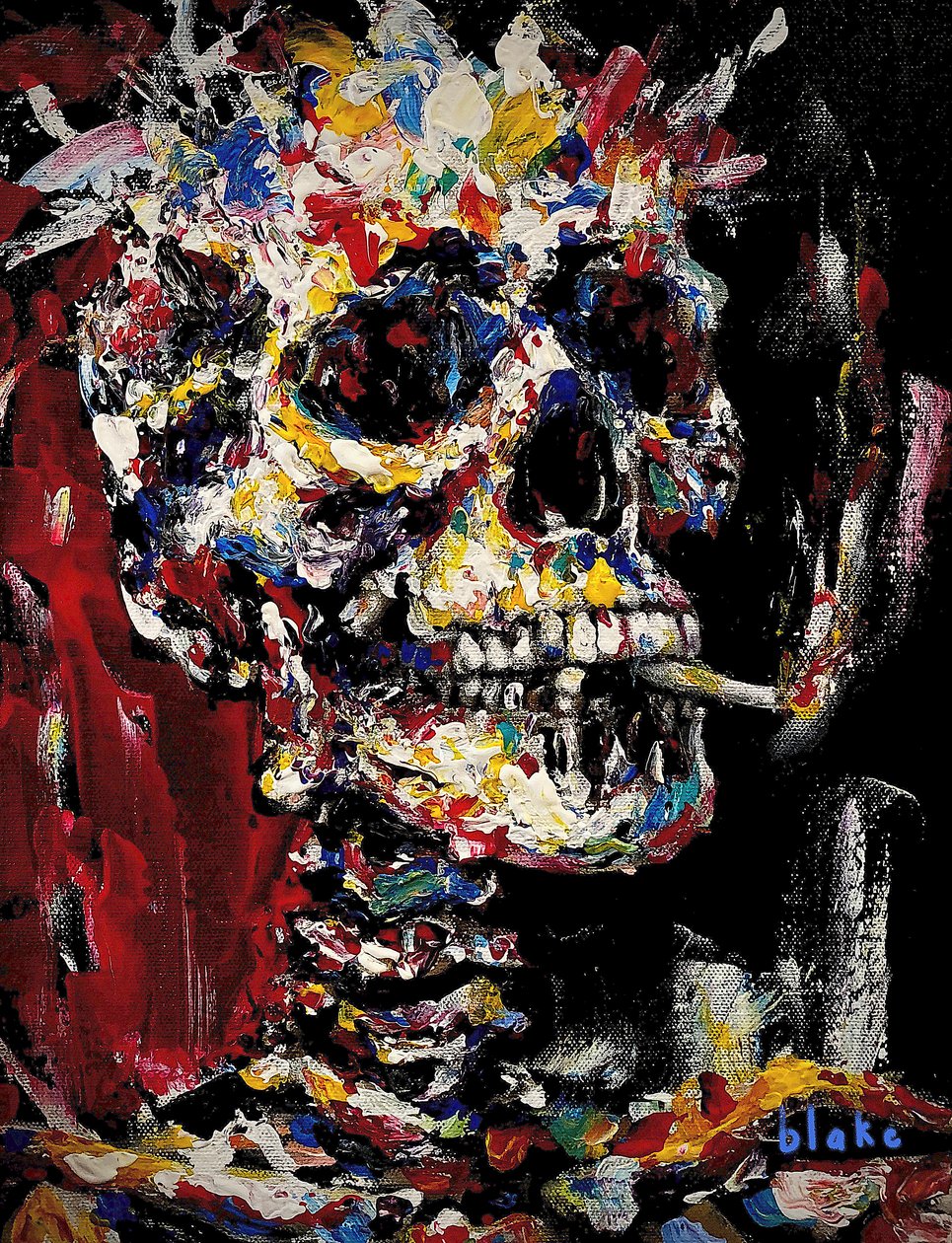 Skull With Spliff, ca. 2021-22 (akryl på lerret) av Blake Munch