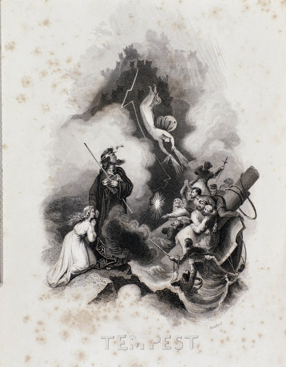 Blanchard-gravering for første akt av William Shakespeares The Tempest (gravering av Blanchard Blanchard