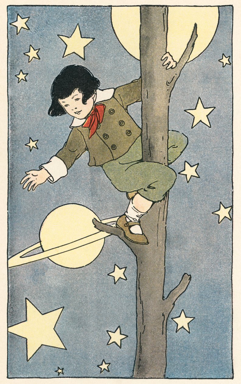 Gutt som klatrer i et tre blant stjernene og planetene av Blanche Fisher Wright