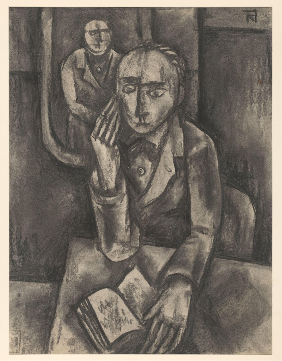 Mann som sitter ved bordet med en åpen bok av Bob Hanf (signed by artist)