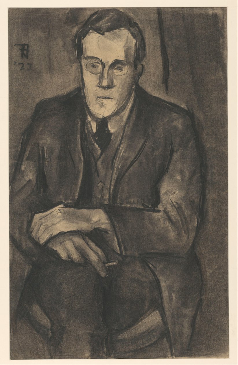 Portrett av J.W. Øks, sittende med hendene på knærne av Bob Hanf (signed by artist)