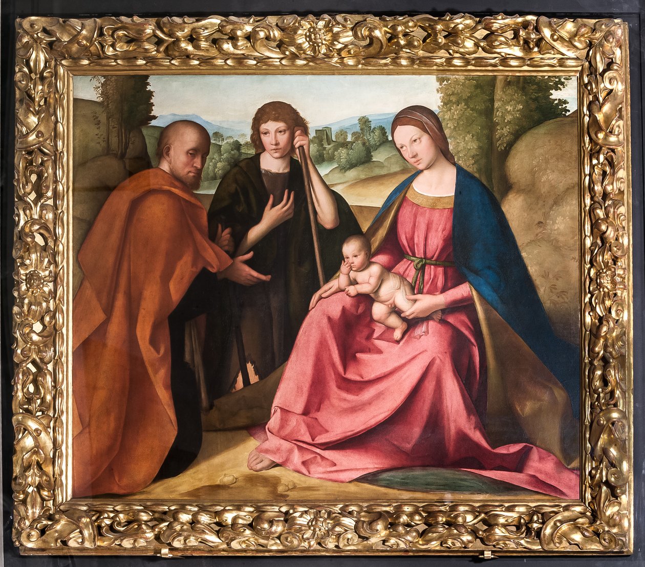 Tilbedelse av hyrdene Madonna med spedbarnet Jesus og to hyrder") av Boccaccio Boccaccino