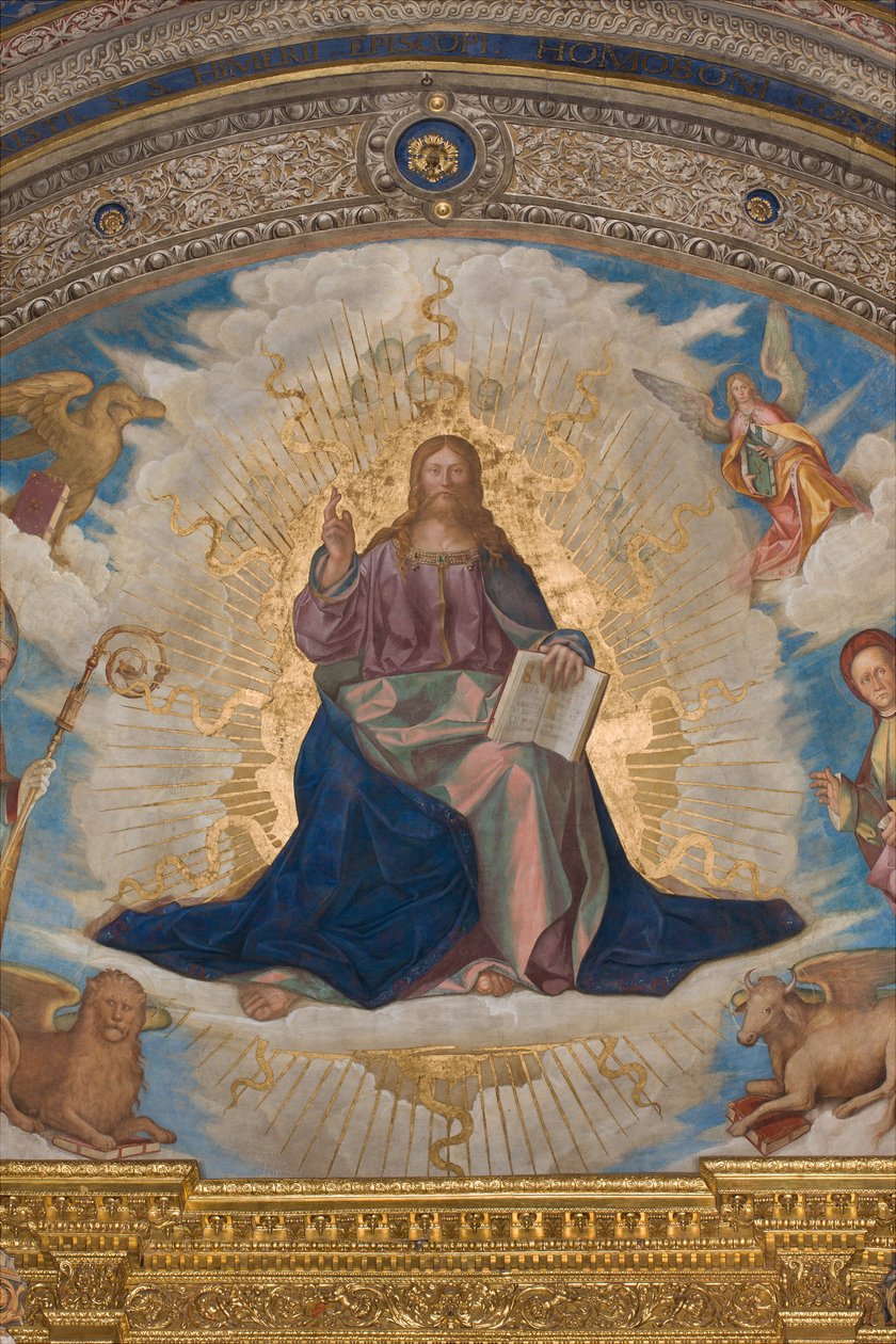 Apse, Catino Apse, Boccaccio Boccaccino, Pantocrator among Saints Marcellino, Imerio, Omobono, Peter Exorcist, Detail Pantocrator av Boccaccio Boccaccino