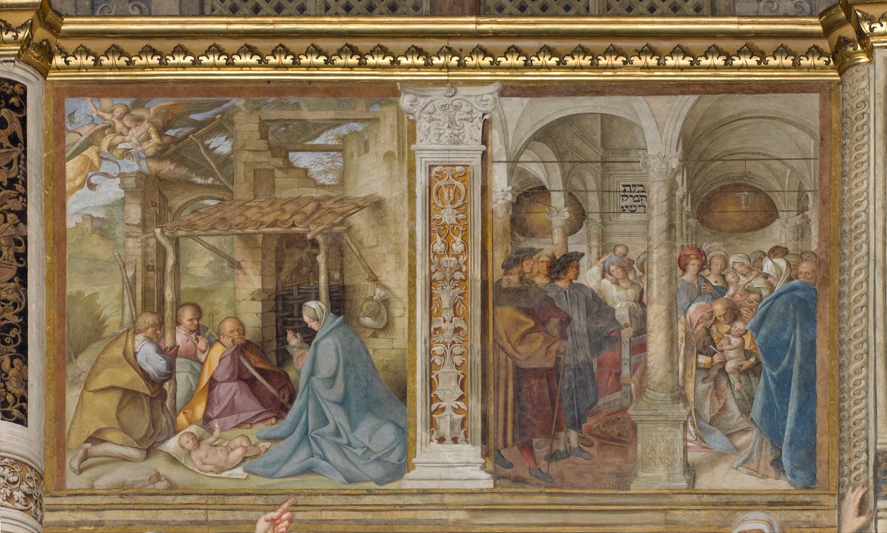 Central Aave, Fourth North Span, Tilbedelse av hyrdene, omskjæring, Boccaccio Boccaccino 1516-17 av Boccaccio Boccaccino