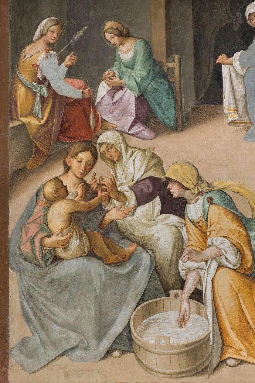 Central Nave, Second North Span, Jomfruens fødsel, Boccaccio Boccaccino 1514-15, detalj av Boccaccio Boccaccino
