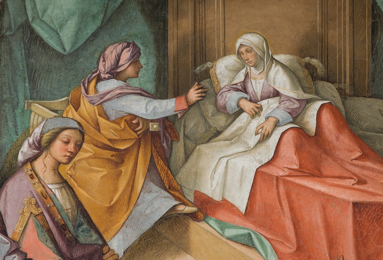Central Nave, Second North Span, Jomfruens fødsel, Boccaccio Boccaccino 1514-15, detalj av Boccaccio Boccaccino