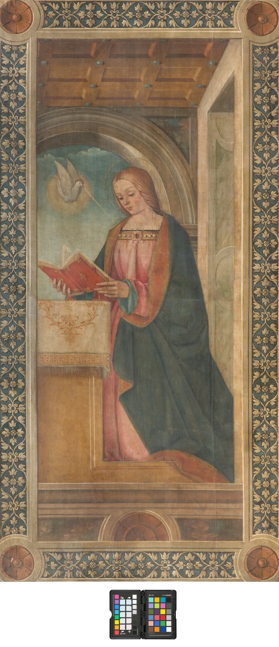 Contofacade sør-transept, Boccaccio Boccaccino, kunngjøringsdetalj fra Madonna-tidlig XVI århundre, Fresco Ripped av Boccaccio Boccaccino