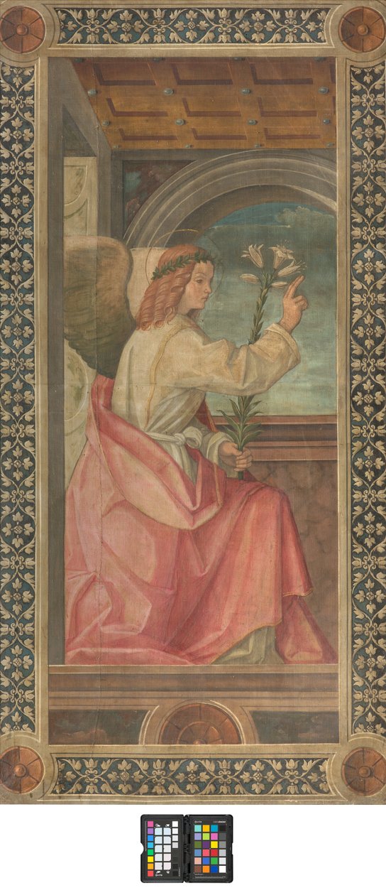 Contofacade south transept, Boccaccio Boccaccino, Annunciation detail of the Angel, Early XVI century, Fresco torn av Boccaccio Boccaccino