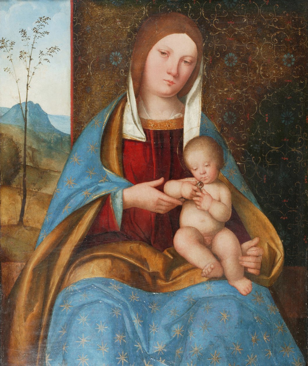 Madonna og barn (olje på panel) av Boccaccio Boccaccino
