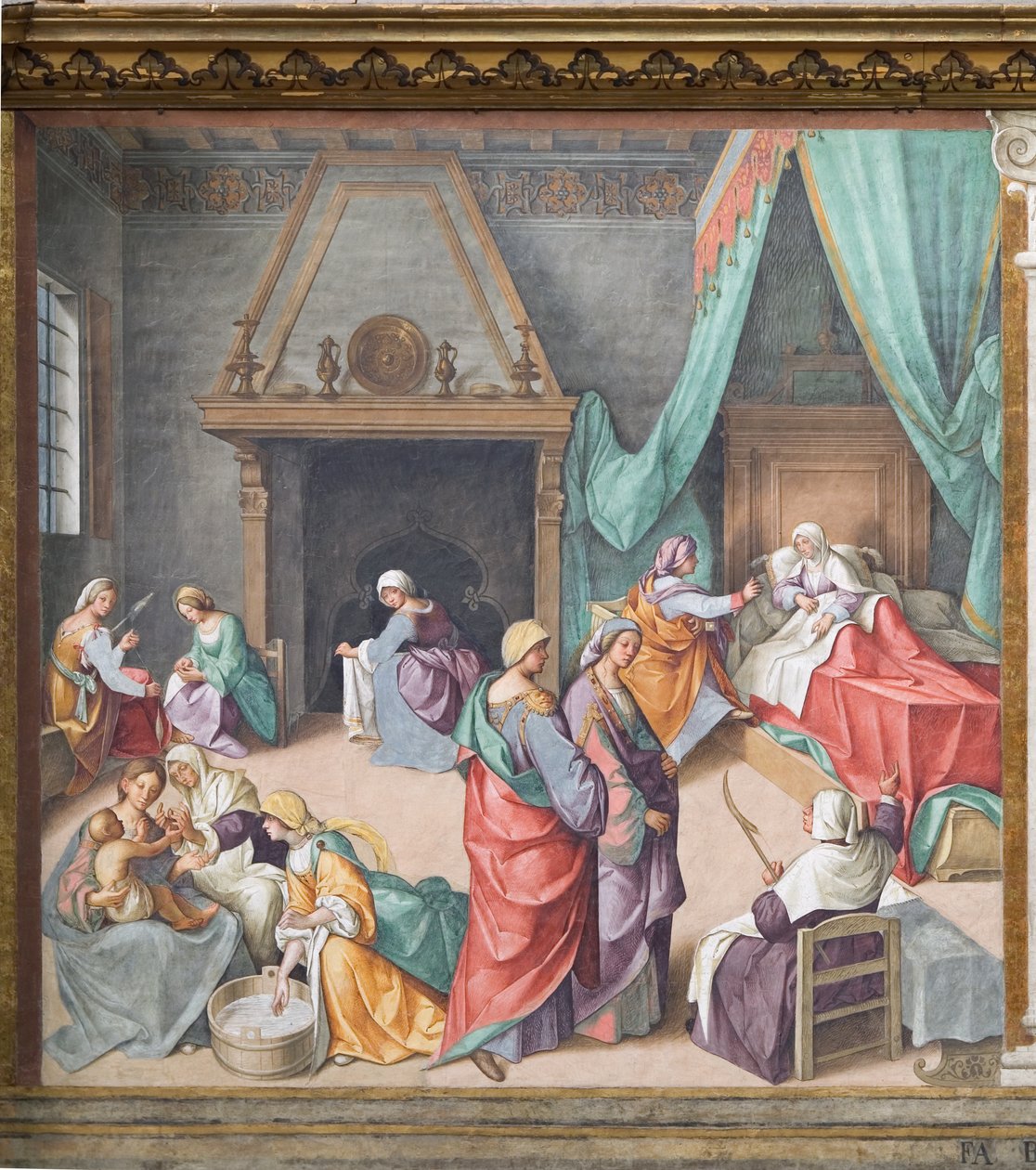 Marias fødsel, freskomaleri av Boccaccio Boccaccino
