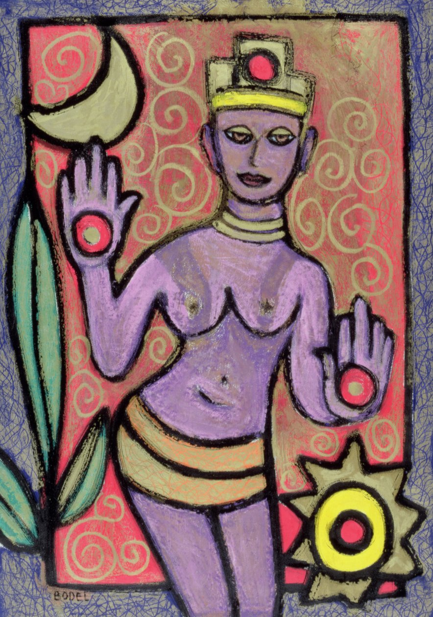 Goddess, 2002 (olje, pastell og indisk blekk på papir) av Bodel Rikys