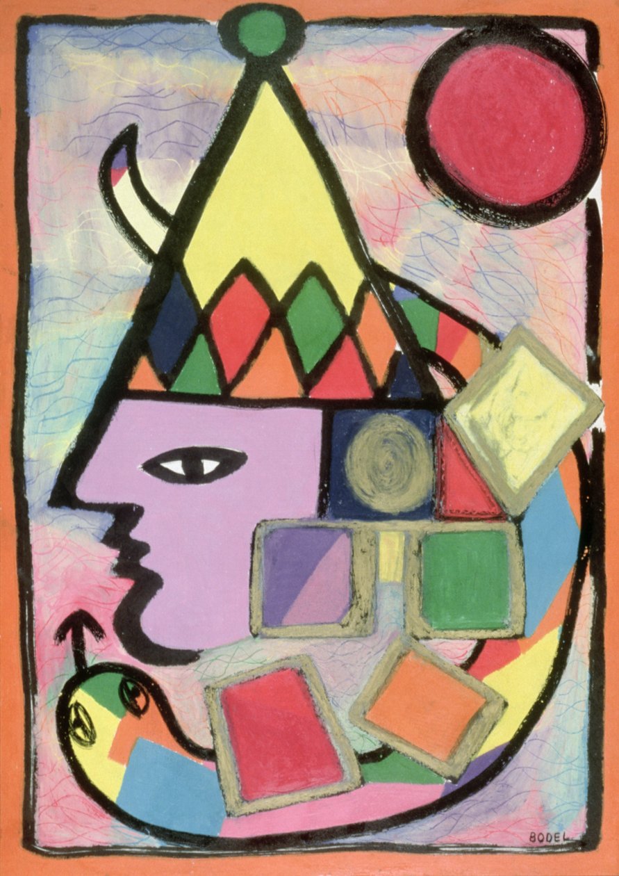 Harlequin, 2000 (olje, pastell og indisk blekk på papir) av Bodel Rikys