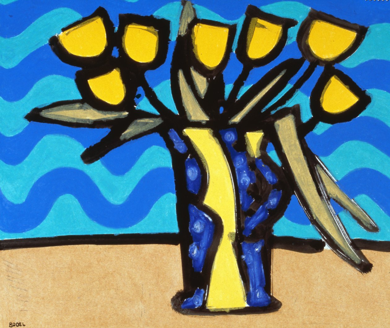 Yellow Tulips, 1996 (olje, pastell og indisk blekk på papir) av Bodel Rikys