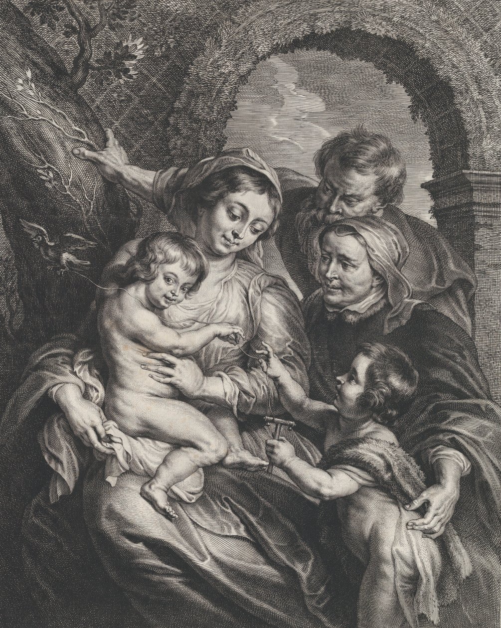 Den hellige familie med Saint Elizabeth og spedbarnet Saint John the Baptist, som holder..., ca. 1600-59. av Boetius Adams Bolswert