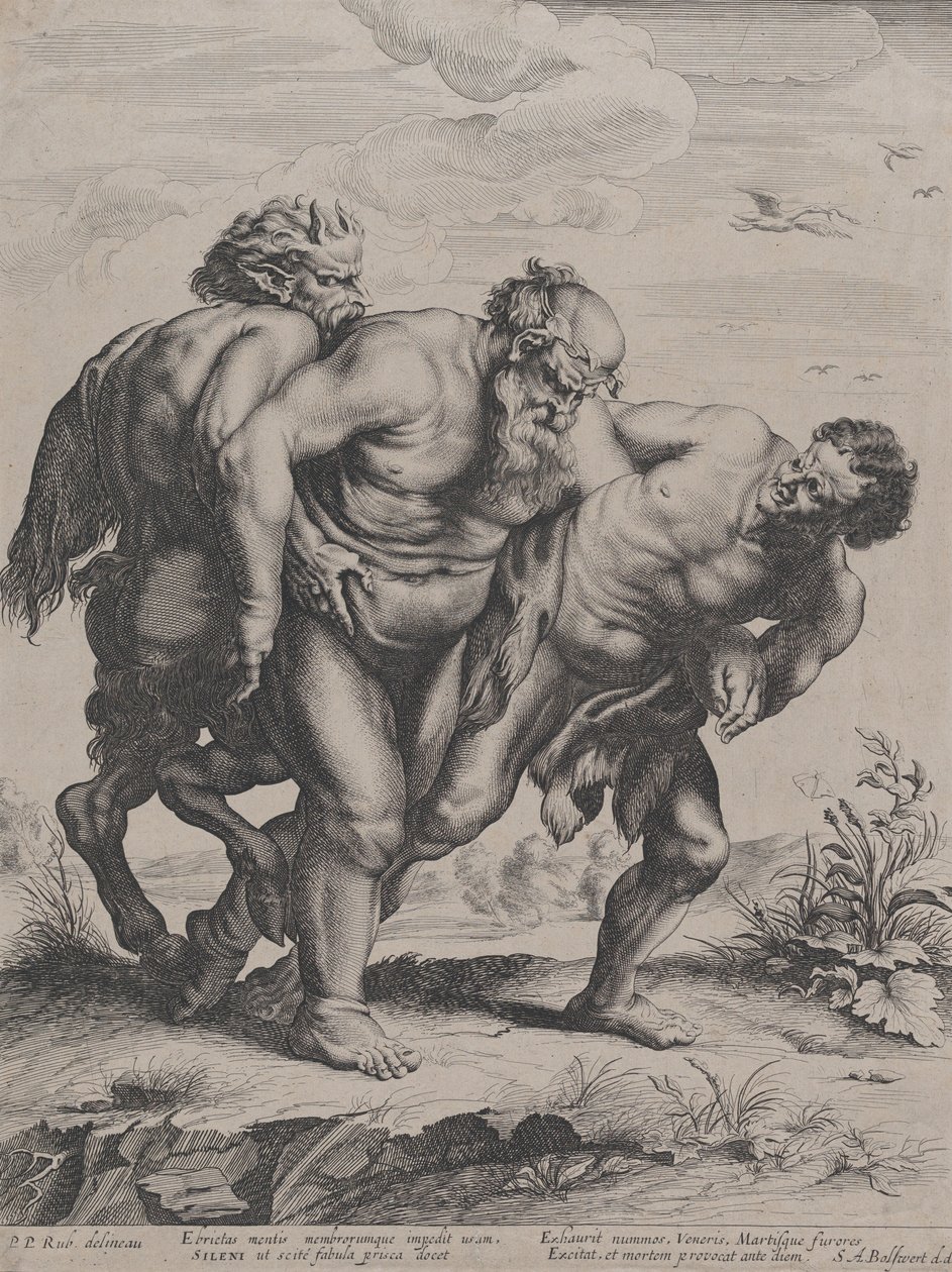 The Drunken Silenus, støttet av en Satyr og en Faun, 1625-5 av Boetius Adams Bolswert