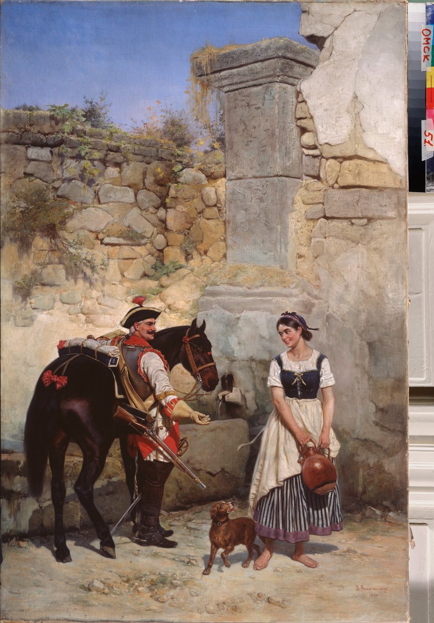 Scene at the Well - Maleri av Gottfried (Bogdan Pavlovich) Willewalde (1818-1903), olje på lerret av Bogdan Willewalde